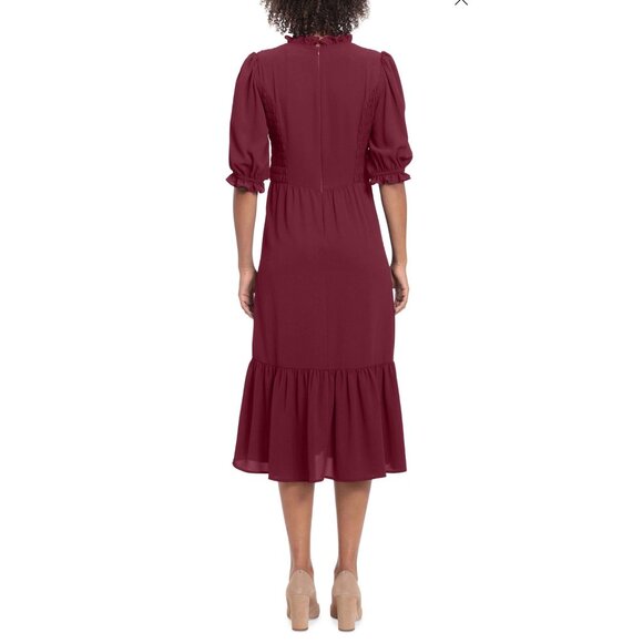 London Times Women's Smocked Bodice Tiered Midi Dress Red Size 12 - Picture 13 of 13